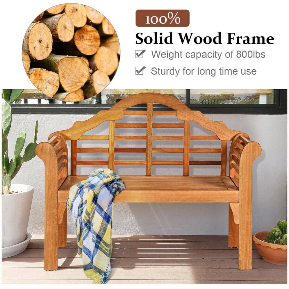 49" Eucalyptus Wood Outdoor Folding Bench with Backrest and Armrest