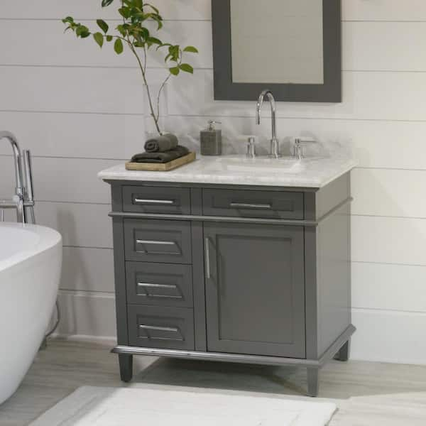 Home Decorators Collection Sonoma 36 In W X 22 In D Bath Vanity In Dark Charcoal With Carrara Marble Top With White Sinks 8105100270 The Home Depot