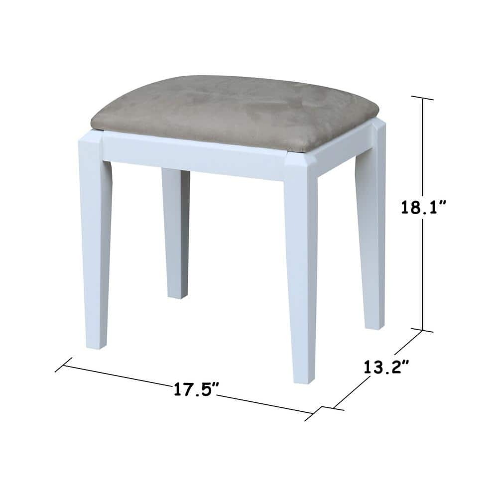 Gray Microfiber Upholstered Vanity Bench with White Frame