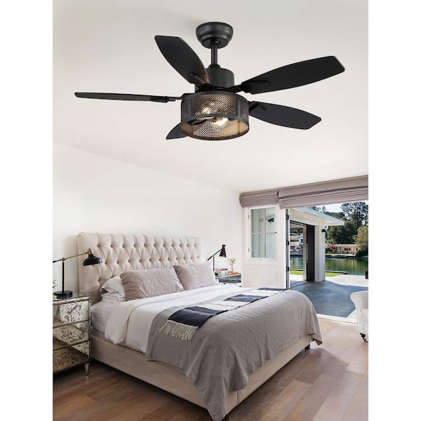 42 in.Black Low ProfileCeiling Fans with Lights and Remote,Downrod and Angled Mount 5 Blades, Indoorand6 Speed DC Motor