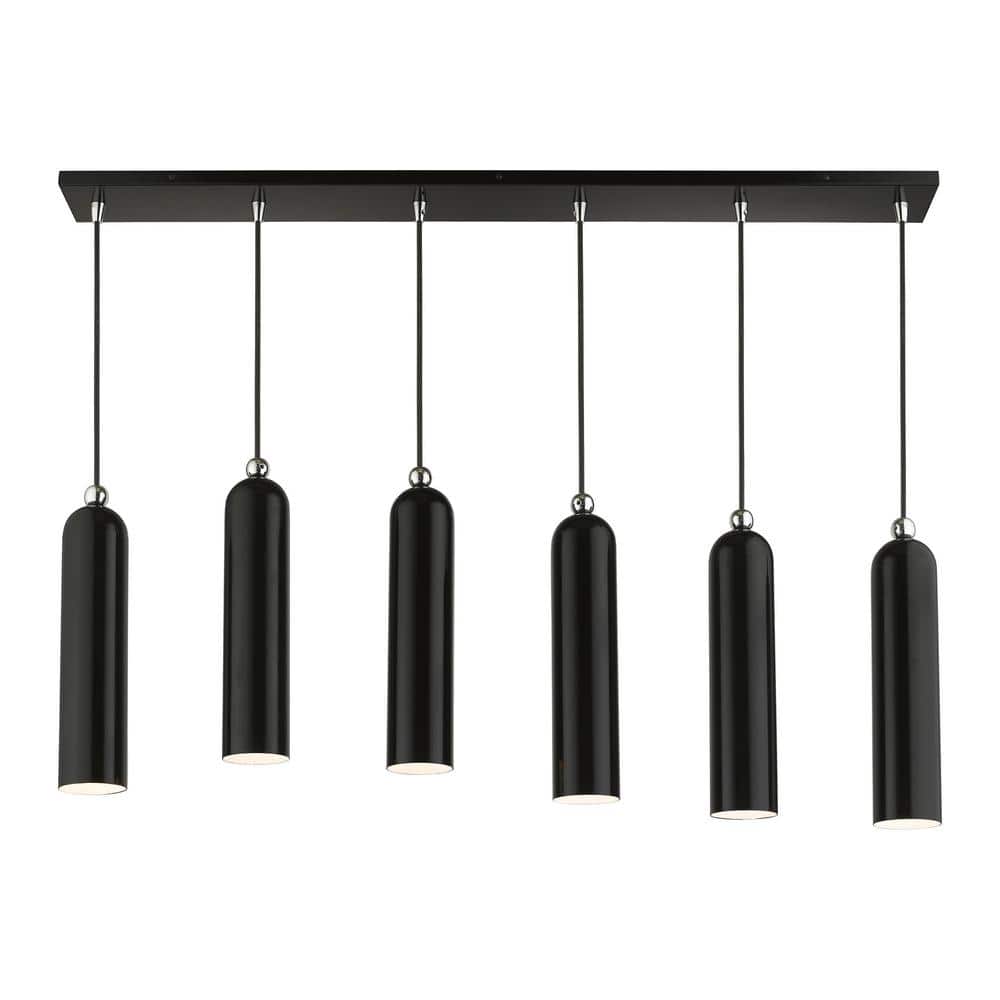 Ardmore 44" Shiny Black Glass and Chrome Linear Pendant Light