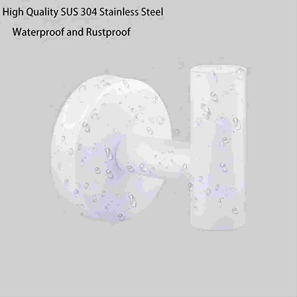 White Stainless Steel Wall Hooks for Bathroom and Kitchen, 4-Pack
