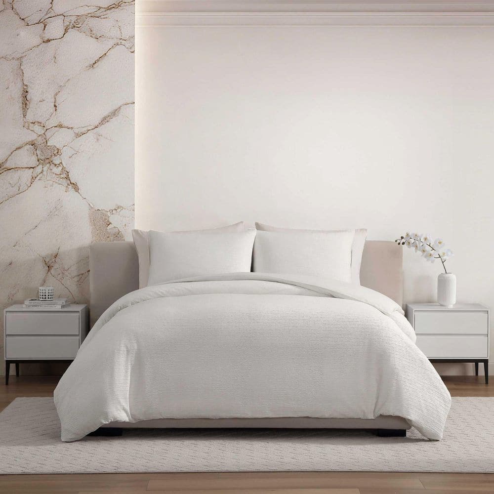 Crinkle Solid 3-Piece White Seersucker Microfiber Queen Duvet Cover Set price history on PriceWatchPro