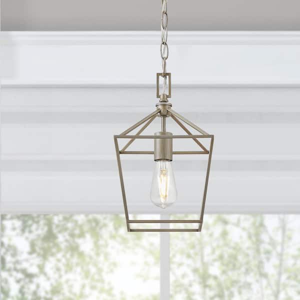 Weyburn 1-Light Antique Silver Leaf Farmhouse Mini Pendant Light Fixture with Caged Metal Shade