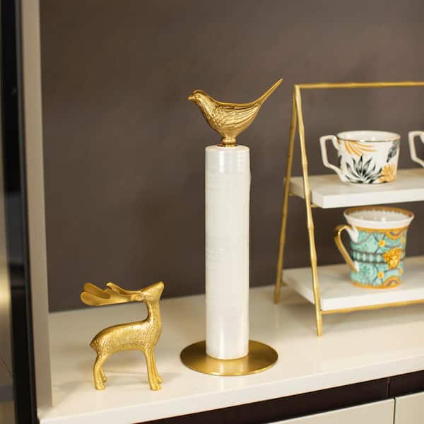 Luxurious Gold Brass Paper Towel Holder with Bird Decor for Kitchen Countertop, Sturdy Elegant Design