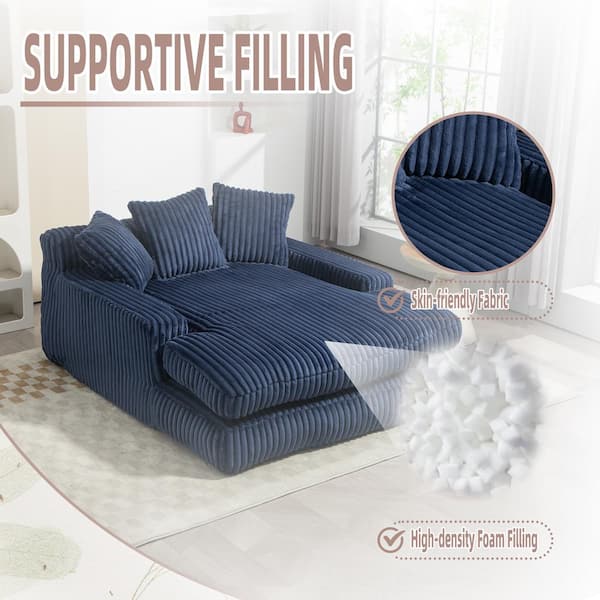 JUJABU 52 in. Navy Corduroy Polyester 2-Seater Loveseat with 3