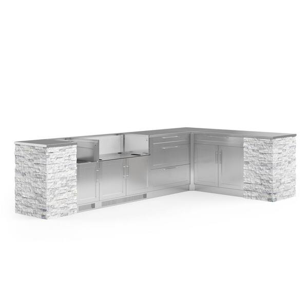 NewAge Products Signature Series 11-Piece L Shape Outdoor Kitchen Cabinet Set with 40 in. Grill Cabinet and Stainless Steel Top