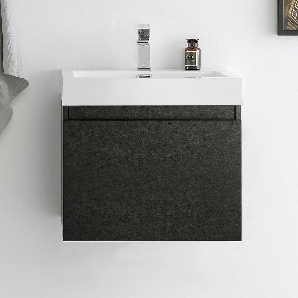 Sleek 23" Black MDF Wall-Mount Bathroom Vanity with Acrylic Top