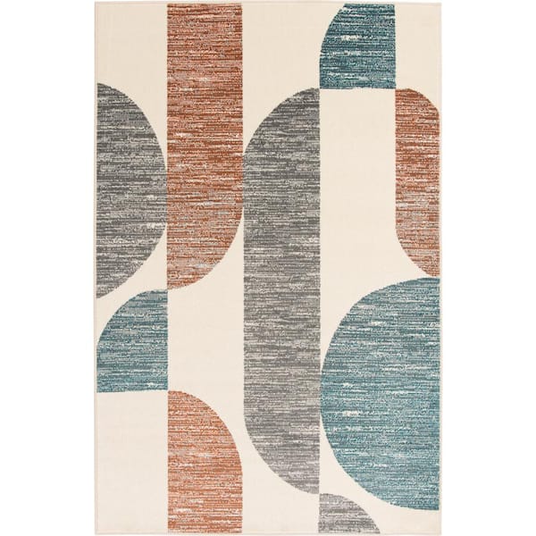 Tecopa Trayza White 7 ft. 10 in. x 9 ft. 10 in. Geometric Polypropylene Indoor/Outdoor Area Rug