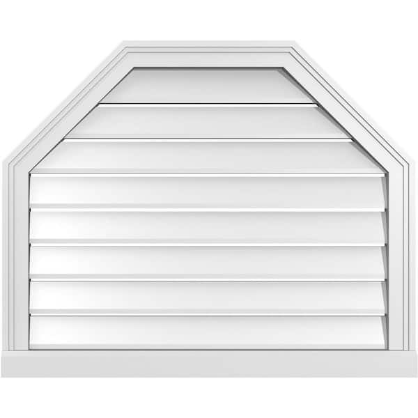 Ekena Millwork 32" x 26" Octagonal Top Surface Mount PVC Gable Vent: Functional with Brickmould Sill Frame