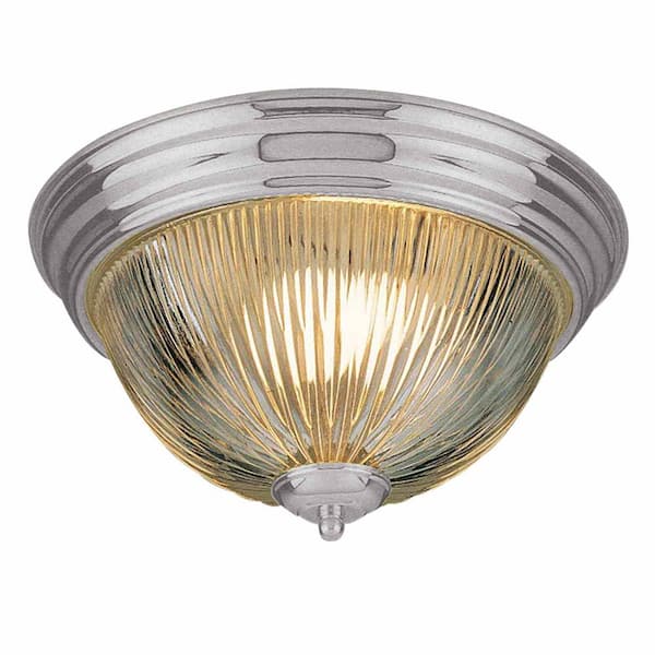 Volume Lighting 11 in. 2-Light Indoor Brushed Nickel Flush Mount with Clear Prismatic Glass Bowl