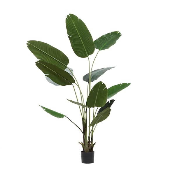 Litton Lane 70 in. H Bird of Paradise Artificial Tree with Realistic Leaves and Black Plastic Pot