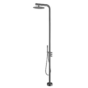 Triple Handle 1-Spray Outdoor Shower Faucet 1.8 GPM with High Pressure Modern Brass Free Standing Shower System in Gray