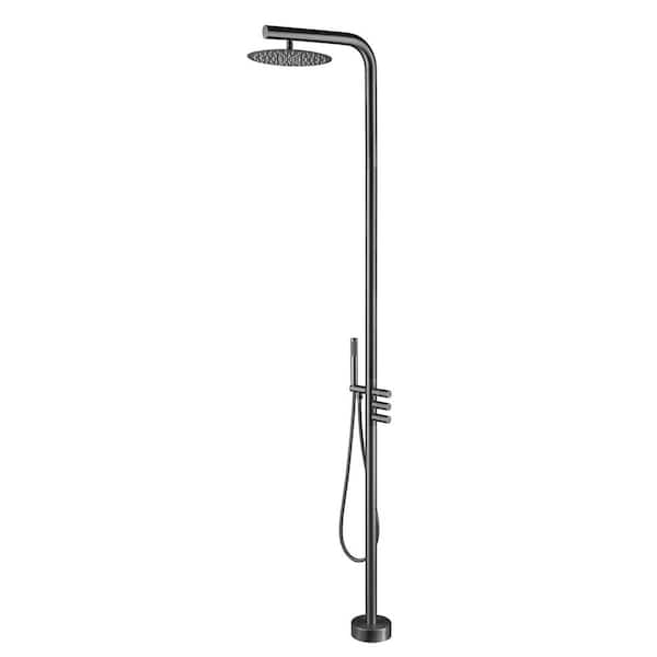 AIMADI Triple Handle 1-Spray Outdoor Shower Faucet 1.8 GPM with High Pressure Modern Brass Free Standing Shower System in Gray