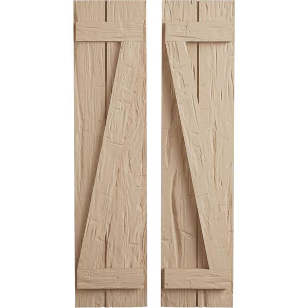 Ekena Millwork 11 in. x 38 in. Timberthane Polyurethane 2-Board Joined Board-n-Batten Hand Hewn Faux Wood Shutters w/Z-Board Pair