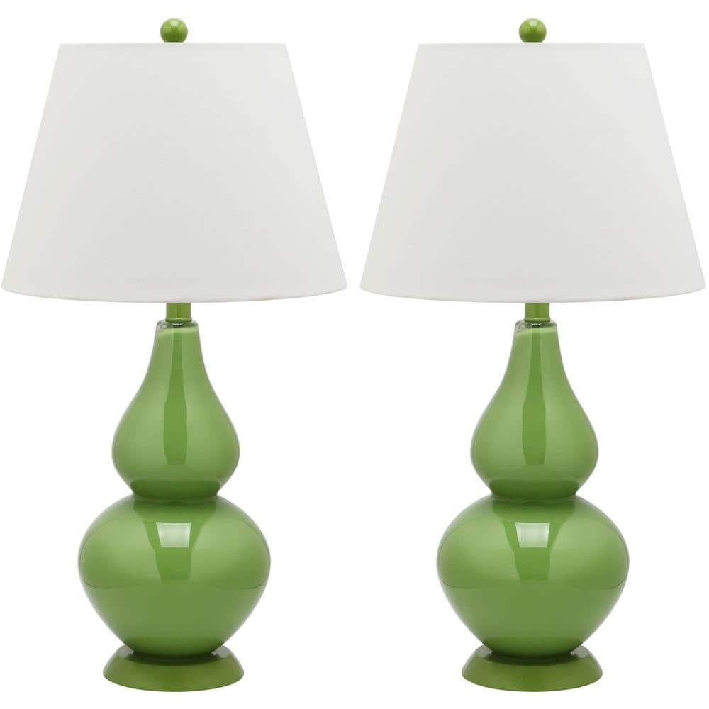 SAFAVIEH Cybil 26 in. Green Glass Table Lamp with Off-White Cotton Shade  Set of 2