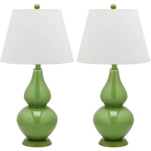 Cybil 26.5 in. Fern Green Double Gourd Glass Table Lamp with Off-White Shade (Set of 2)