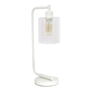 19 in. White Modern Iron Desk Lamp with Glass Shade