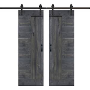 L Series 60 in. x 84 in. Carbon Gray Finished Solid Wood Double Sliding Barn Door with Hardware Kit - Assembly Needed