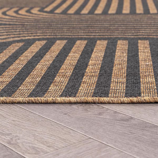 Geometric Dark Gray/Natural Easy-Care Jute-Style Indoor/Outdoor Flat Woven 2 ft. x 3 ft. Dark Gray Area Rug