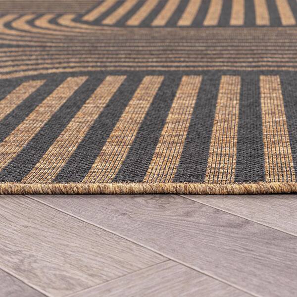 Geometric Dark Gray/Natural Easy-Care Jute-Style Indoor/Outdoor Flat Woven 9 ft. x 12 ft. Dark Gray Area Rug