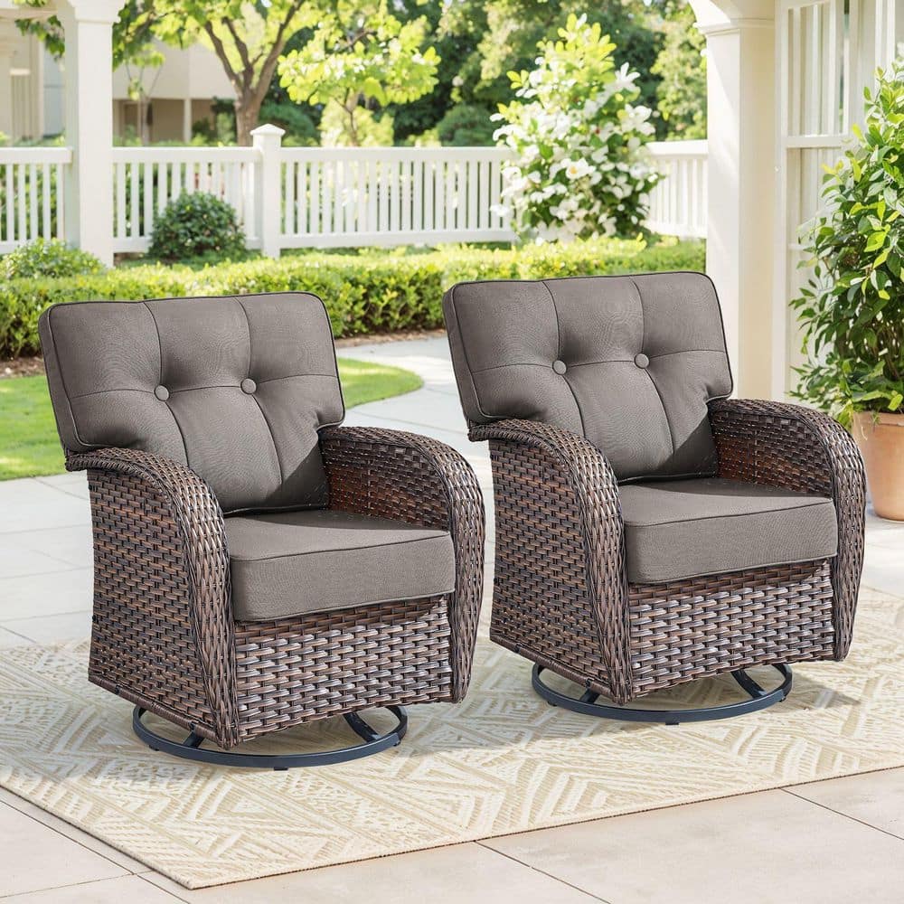 Pocassy Modern Seaside Series 2-Piece Patio Wicker Swivel Outdoor ...