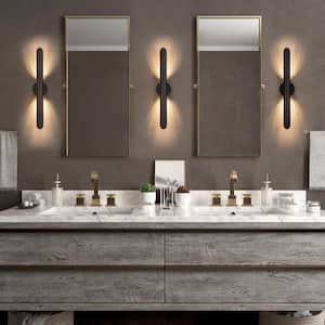 Cyma 23.6 in. 2-Light Modern Black Minimalist Linear Cylinder Geometric Wall Light Integrated LED Bathroom Vanity Light