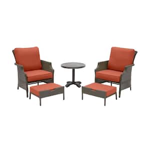Grayson 5-Piece Ash Gray Wicker Outdoor Patio Small Space Seating Set with CushionGuard Quarry Red Cushions