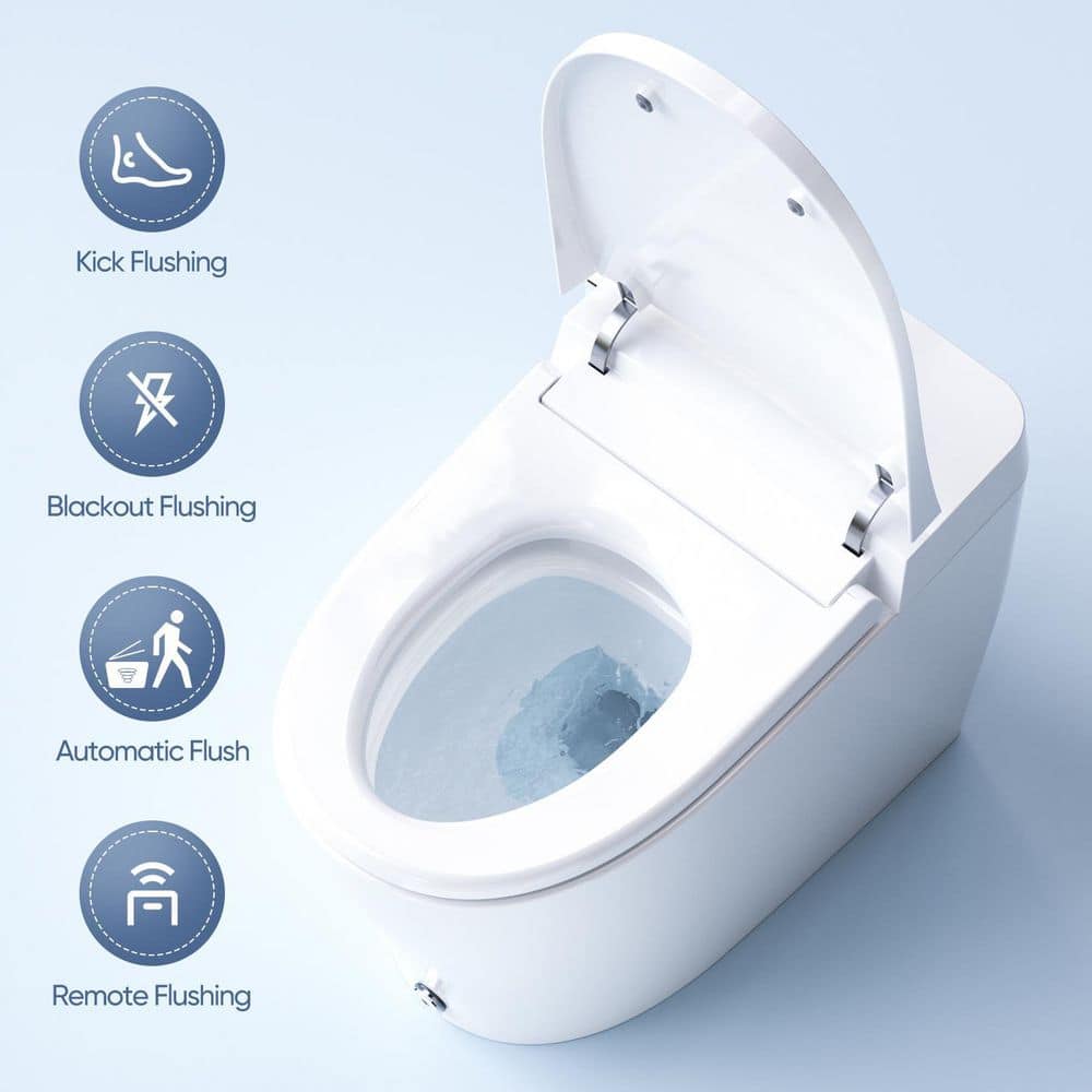 White Elongated Smart Toilet with Heated Bidet Seat and Remote