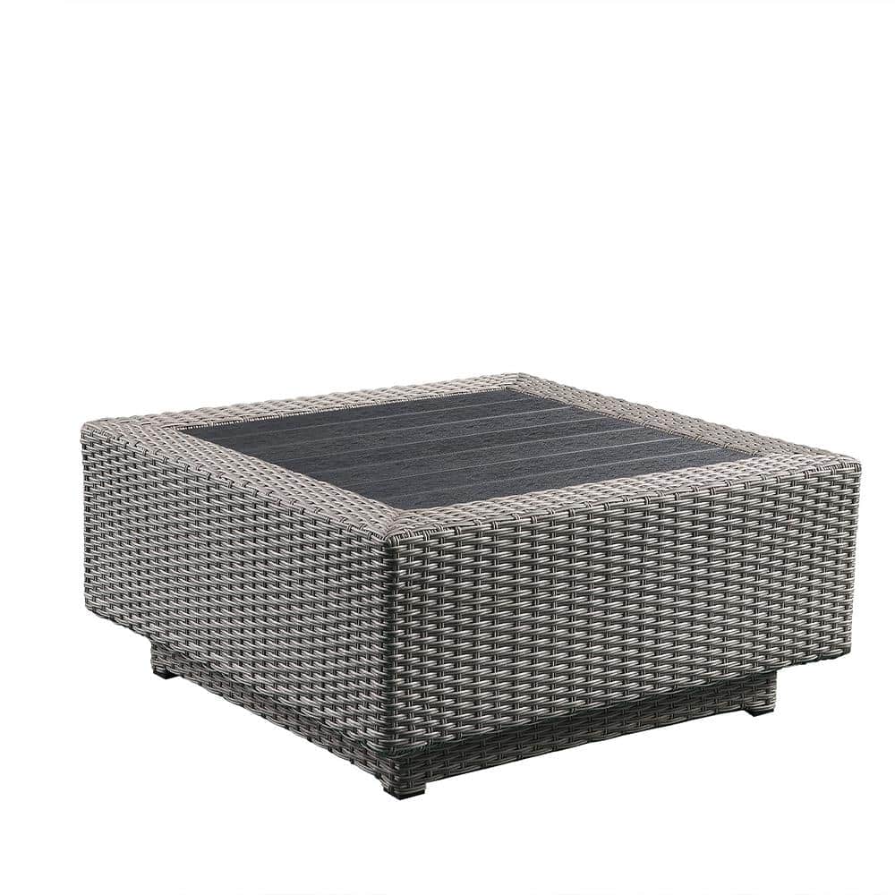 Salena Beige Fabric and Gray Wicker Patio Sectional with Cocktail Table