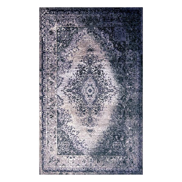 SUPERIOR Eldwin Gray Modern 8 ft. x 10 ft. Oriental Medallion Nylon Area Rug