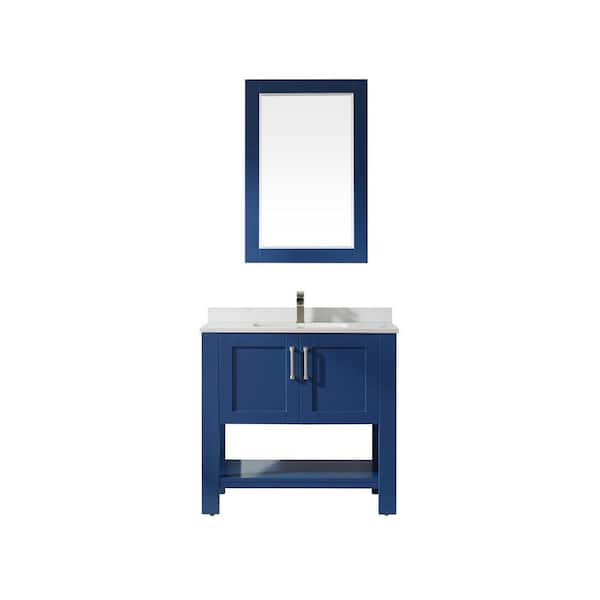 ROSWELL Grayson 36 in. Bath Vanity in Jewelry Blue with Composite Vanity Top in White with White Basin and Mirror