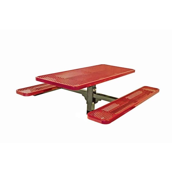 Ultra Play 6 ft. Diamond Red Commercial Park Single Pedestal Rectangular In-Ground Table