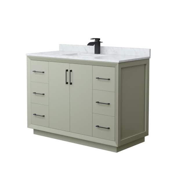 Wyndham Collection Strada 48 in. W x 22 in. D x 35 in. H Single Bath Vanity in Light Green with White Carrara Marble Top