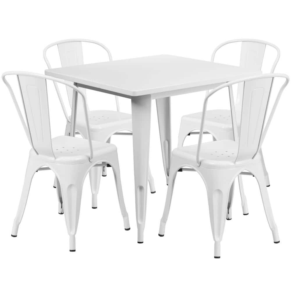 Metal Outdoor Dining Table 31.5 in. Square Metal Indoor-Outdoor Table Set w