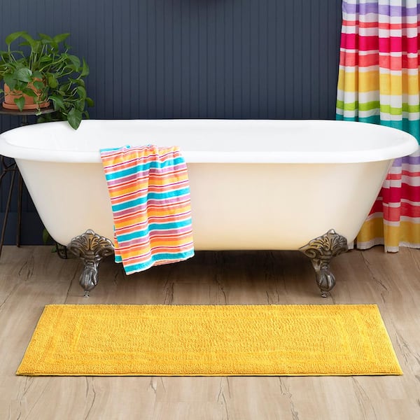 Cotton Reversible Fiesta Yellow 27 in. x 45 in. Yellow Cotton Machine Washable Bath Mat