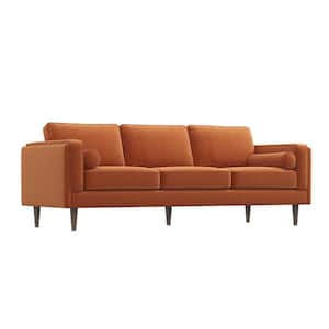 Hudson 86 in. W Square Arm Mid Century Modern Furniture Style Velvet Living Room Straight Couch in Orange