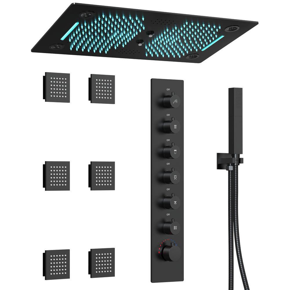 GRANDJOY AuroraMist LED Shower System Kit 6-Spray Ceiling Mount 28 in ...