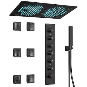 AuroraMist LED Shower System Kit 6-Spray Ceiling Mount 28 in. Fixed and Handheld Shower Head 2.5 GPM in Matte Black