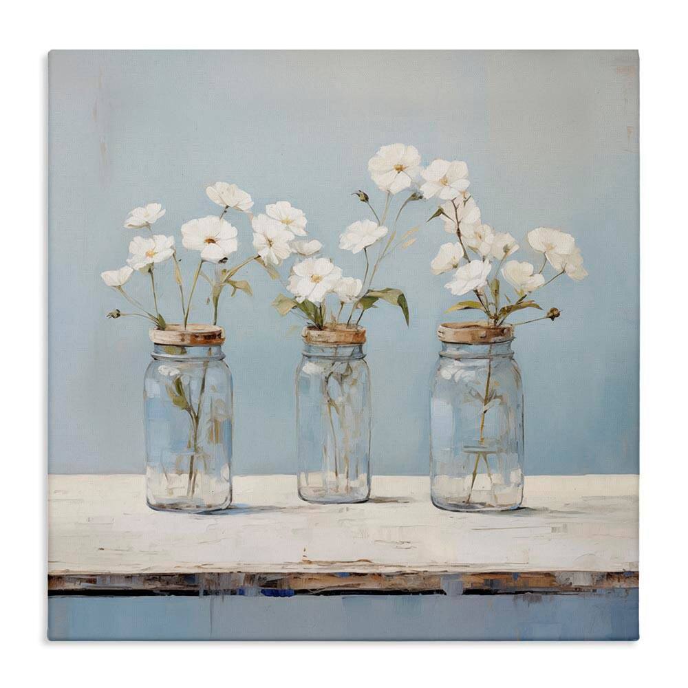 Country Jar Bouquet Trio by Arlington Prints Unframed Nature Graphic Art Print 36 in. x 7 in.