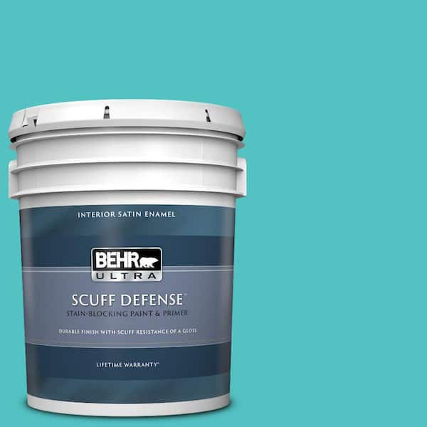 BEHR Premium Plus 5 gal. #500B-4 Gem Turquoise Satin Enamel Exterior Paint & Primer