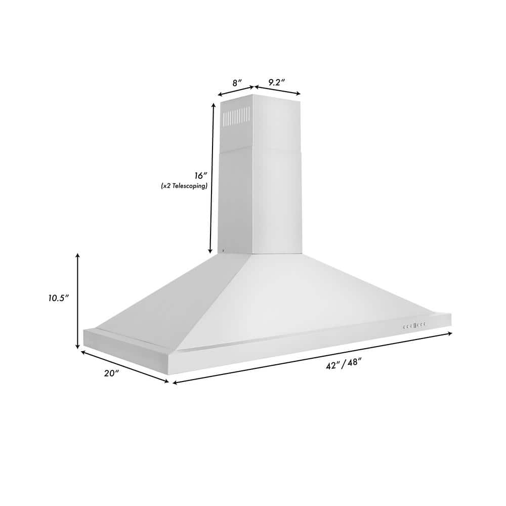 48" Stainless Steel Convertible Wall Mount Range Hood with Charcoal Filters
