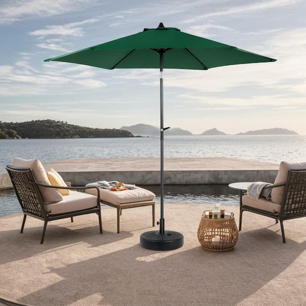 Unbranded 9 ft. x 9 ft. Outdoor Beach Umbrella Market Umbrella with Push Button Tilt and Crank in Dark Green (Base Not Included)