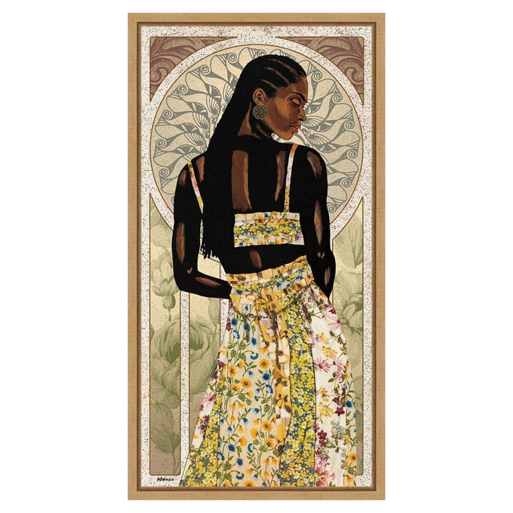 Natural Beauty in Gold II by Alonzo Saunders 14 in. W x 27 in. H. Canvas Wall Art Print Framed in Brown price history on PriceWatchPro
