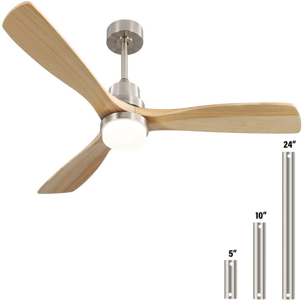 Sofucor 52 in. Integrated LED Indoor/Outdoor Brushed Nickel Ceiling Fan ...