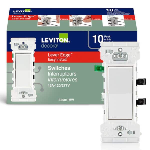Decora Lever Edge 15 Amp 120/277 Volt Single Pole Switch, White (10-Pack) E5601-MW