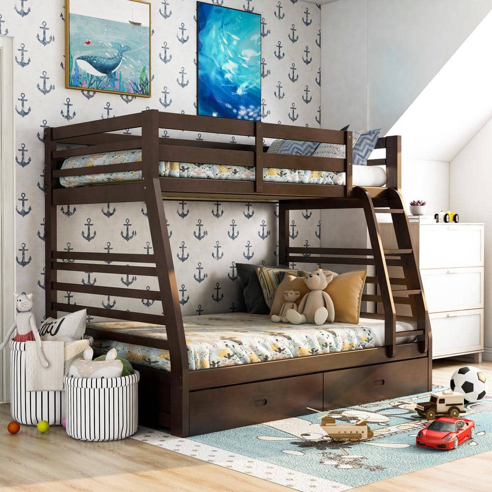 Furniture of America Daxter Dark Walnut Twin Over Full Bunk Bed with  Drawers IDF-BK588EX - The Home Depot