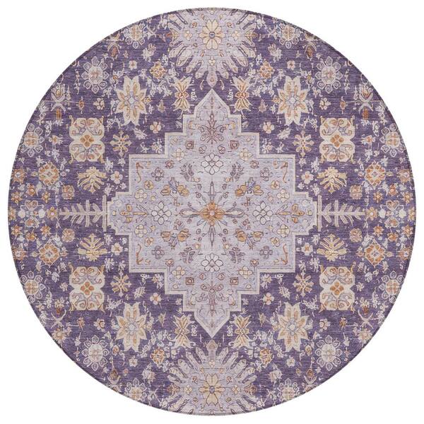 Chantille Machine Washable Indoor/Outdoor Abstract ACN2806 Purple 8 ft. x 8 ft. Round Rug