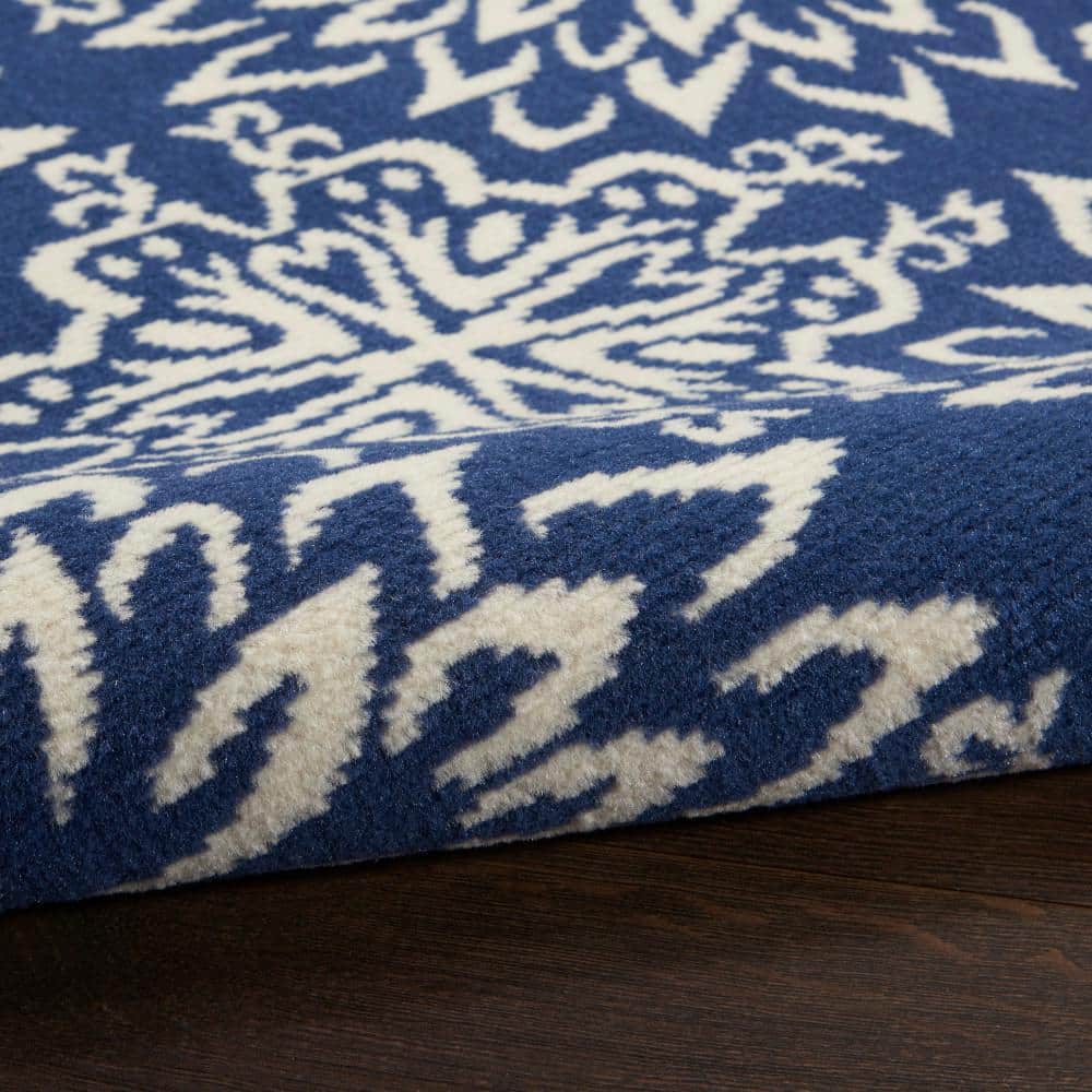 Navy/Ivory Floral Synthetic 4' x 6' Rectangular Rug