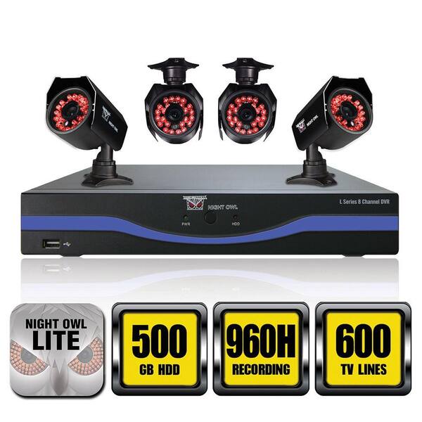 Night Owl 8-Channel 960H Surveillance System with 500GB Hard Drive and (4) 600TVL Cameras